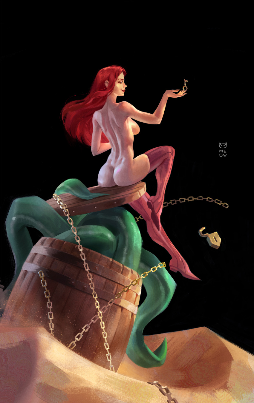 1girls ass back black_background nude red_hair sitting solo sureyouknowme tentacle