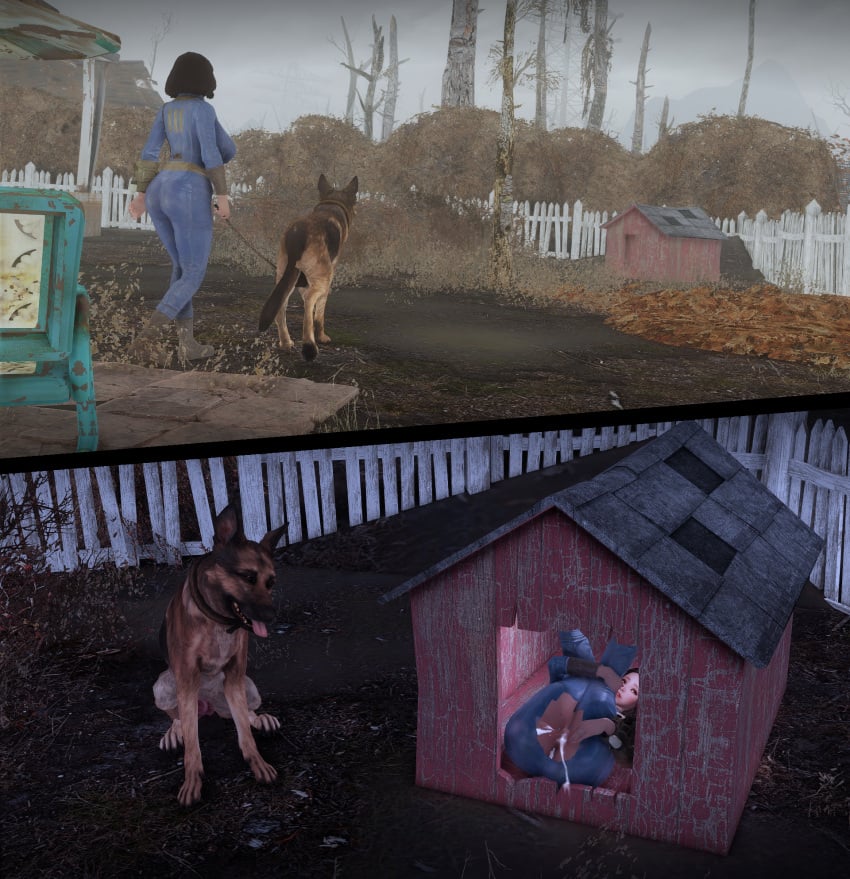 3d before_and_after bethesda_softworks canine canine_penis cum_in_pussy day_and_night doghouse dogmeat fallout screenshot_edit see-through vault_dweller vault_suit zoophilia