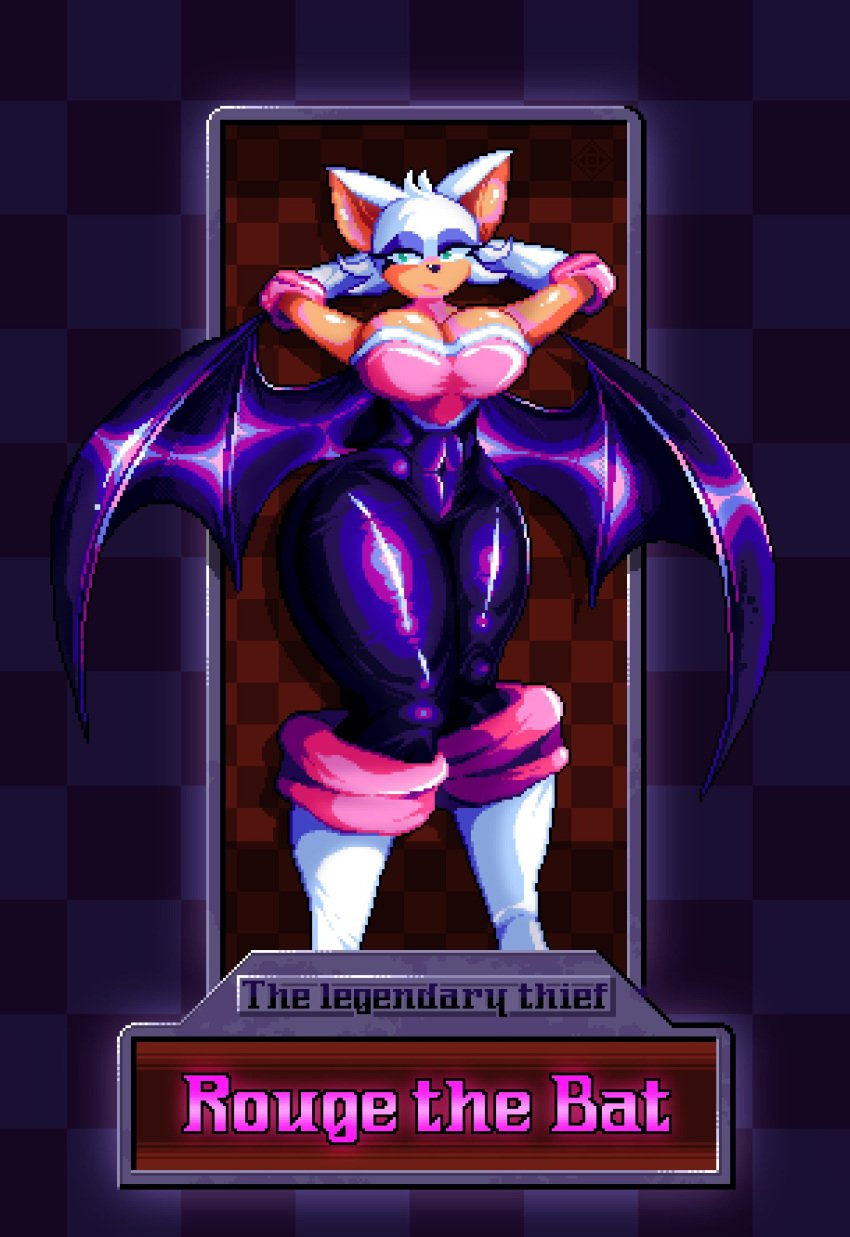 1girls big_breasts breasts cleavage female female_only hourglass_figure huge_breasts legs pixel_art rouge_the_bat skollerin solo solo_female sonic_(series) thick_thighs thighs wings