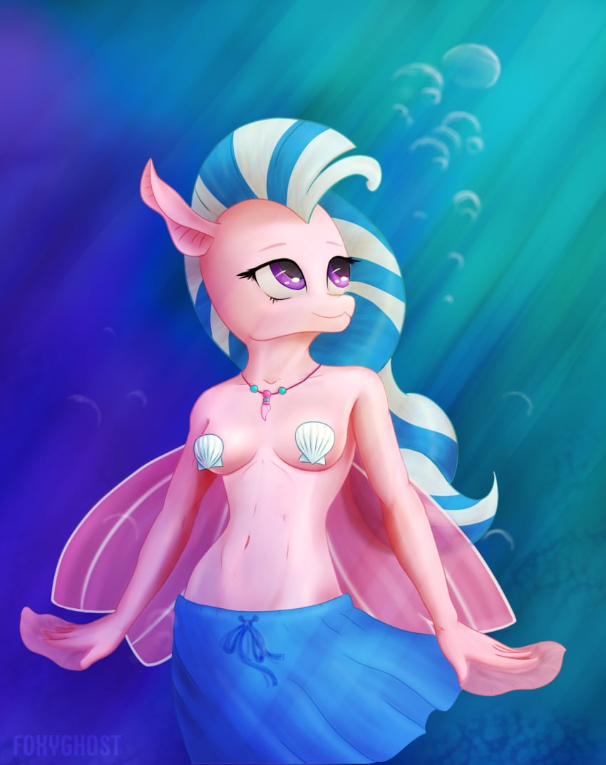 1girls anthro blue_underwear breasts bubble clothes commission female foxyghost friendship_is_magic hasbro my_little_pony pool-skirt seapony silverstream_(mlp) skirt solo solo_female tumblr underwater