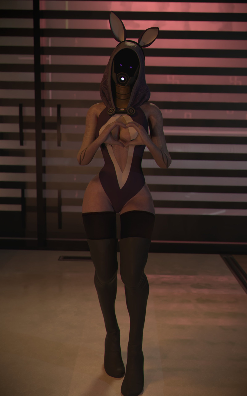 3d 3d_(artwork) alien alien_girl alien_humanoid bunny_ears facelesstrigger female female_only leggings lingerie mass_effect pink_skin quarian tali'zorah_nar_rayya