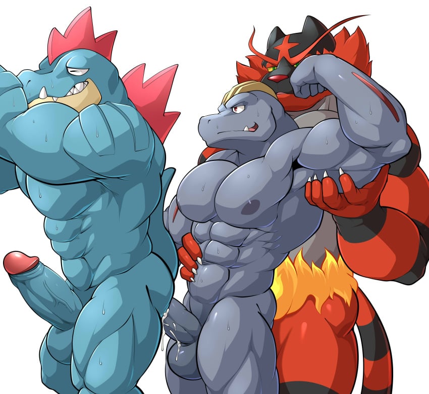 3boys abs absurd_res anal anal_sex anthro anthrofied ass bara cum cum_in_ass cum_inside erection feraligatr furry gay group group_sex hi_res humanoid_penis incineroar interspecies machoke maldu male male_only muscular muscular_male nintendo nipples nude penetration penis pokémon_(species) pokemon pokemon_(species) pokemon_gsc pokemon_rgby pokemon_sm scalie sex simple_background testicles thick_thighs threesome train_position video_games white_background yaoi