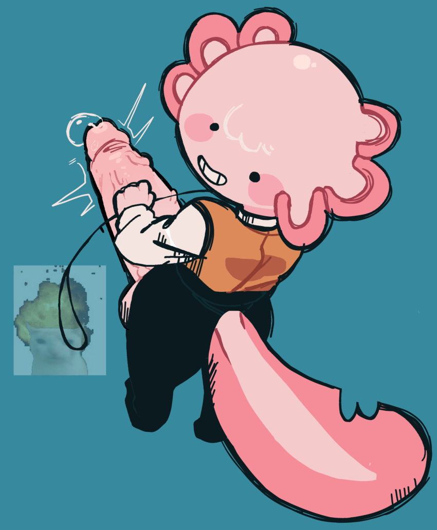 axolotl chiffon_(sirfluff) hyper_genitalia hyper_penis leash precum sir_fluff throbbing_penis