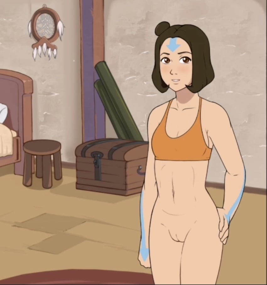 1girls 2d air_nomad airbender_tattoo avatar_legends bikini_top female female_only four_elements_trainer game_cg human jinora mity pussy showing_pussy solo the_legend_of_korra top_only