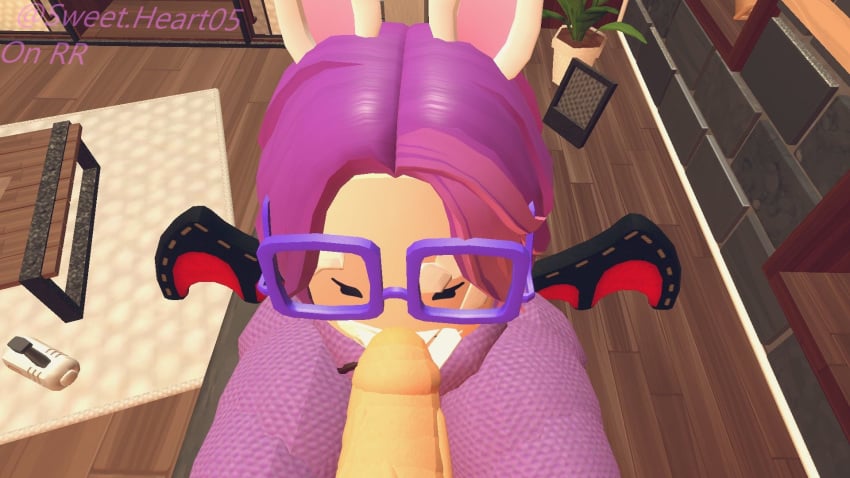 anthro bat_wings cum_on_face demithefemboy05 gay glasses rec_room rec_room_fba_(costume) splenda_(rec_room) sucking_penis