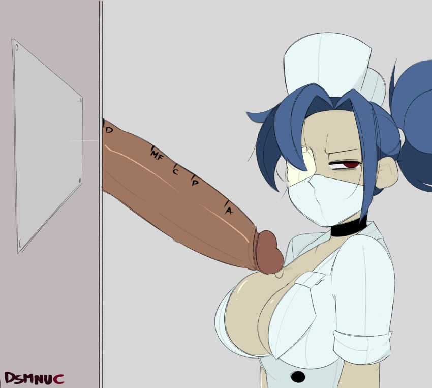 big_breasts big_penis blue_hair dsmnup female skullgirls valentine_(skullgirls)