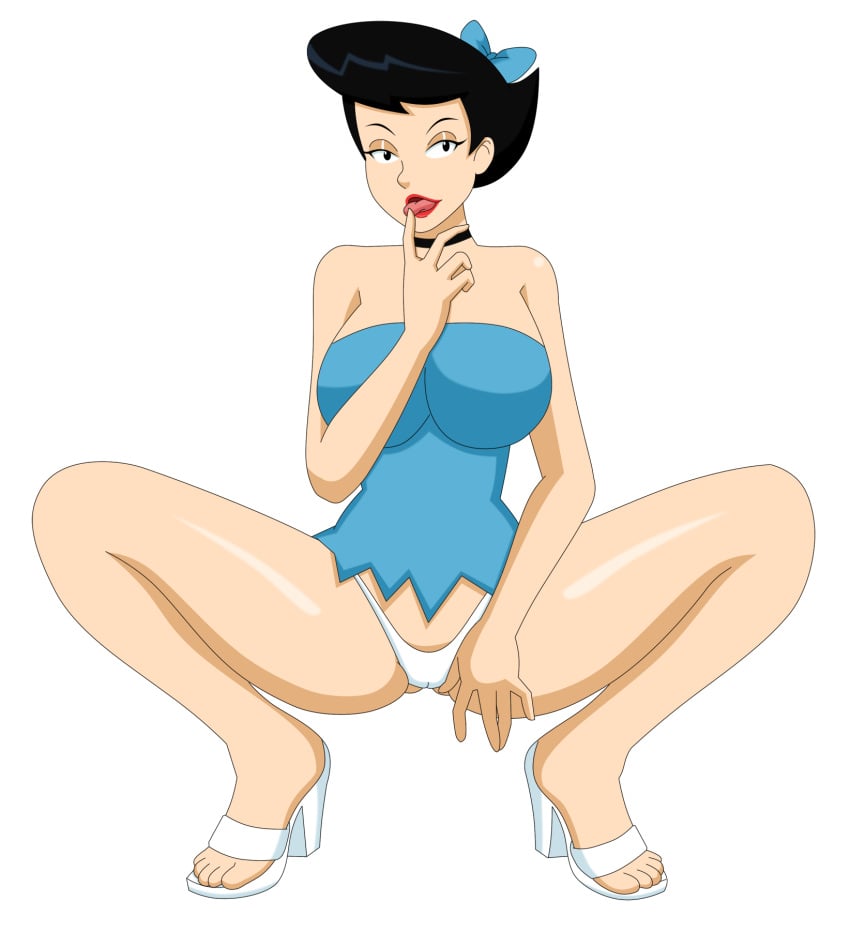 alpha_channel betty_rubble black_eyes black_hair bow dress dress_lift eyeshadow female for_sticker_use hanna-barbera high_heels licking_finger lipstick looking_at_viewer open_toe_shoes panties pervyangel png solo squatting sticker_template the_flintstones thick_thighs tongue tongue_out transparent_background transparent_png underwear white_panties