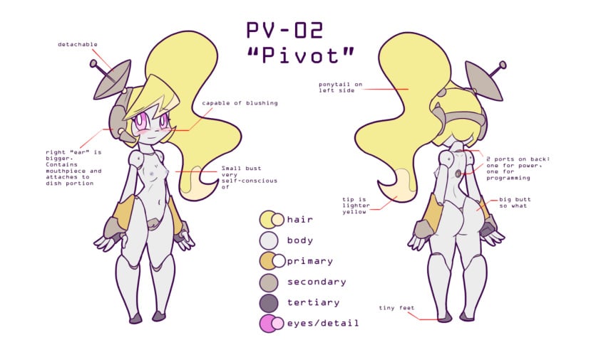 android blonde_hair character_sheet cyborg pink_eyes pivot pivot_(zedrin) pv-02_pivot zedrin