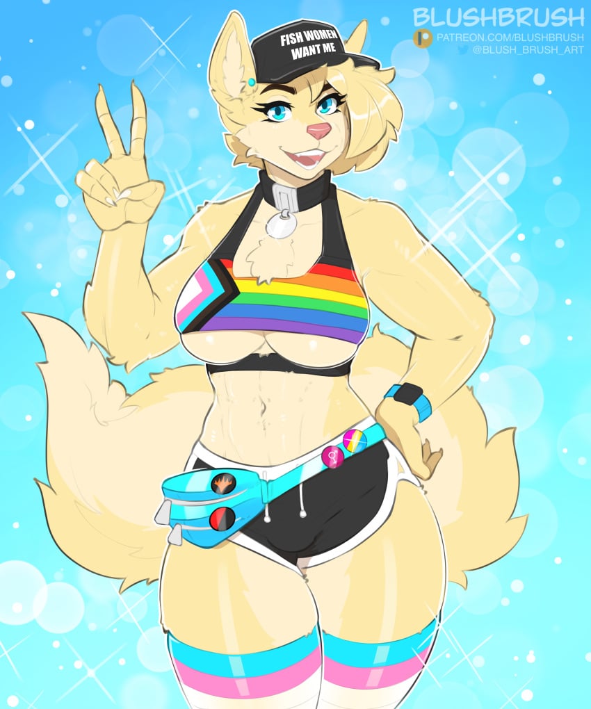 2022 5:6 abs absurd_res accessory anthro biceps big_tail bird_dog blonde_hair blue_eyes blush_(blushbrush) blushbrush breasts bulge canid canine canis clothing collar collar_tag domestic_dog english_text fanny_pack flag_print fluffy fluffy_chest fluffy_ears fluffy_hair fluffy_tail fur furry furry_ears furry_only furry_tail gender_symbol gesture glistening glistening_body glistening_eyes glistening_skin golden_retriever gynomorph hair happy hasbro hat headgear headwear hi_res highres hunting_dog legwear lgbt_pride magic:_the_gathering mammal medium_breasts meme meme_clothing multicolored_body multicolored_clothing multicolored_fur multicolored_legwear multicolored_stockings multicolored_thigh_highs multicolored_topwear muscle_tone muscular neck_tuft original original_character pansexual_pride_colors pattern_clothing piercing pin_accessory pin_button pride_color_accessory pride_color_clothing pride_color_legwear pride_color_stockings pride_color_thigh_highs pride_color_topwear pride_colors pride_pin progress_pride_colors rainbow_pride_colors retriever shiny_abs simple_background smile solo stockings striped_clothing stripes text text_on_clothing text_on_hat text_on_headwear thick_thighs thigh_highs toned toned_stomach topwear trans_woman transfem transgender_pride_colors tuft two_tone_body two_tone_fur underboob undercut v_sign wide_hips wizards_of_the_coast wolf women_want_me_fish_fear_me yellow_body