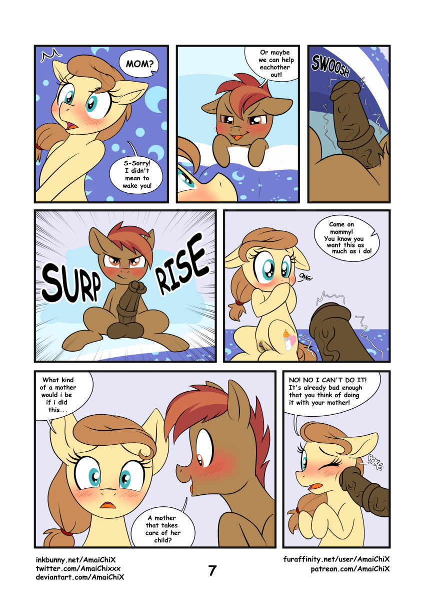 absurd_res amaichix button_mash_(mlp) comic cream_heart_(mlp) deviantart_username equid equine fan_character female feral friendship_is_magic furaffinity_username hi_res horse inkbunny_username male mammal mature_(disambiguation) mother mother_and_son my_little_pony page_7 parent patreon_username penis pony son twitter_username young