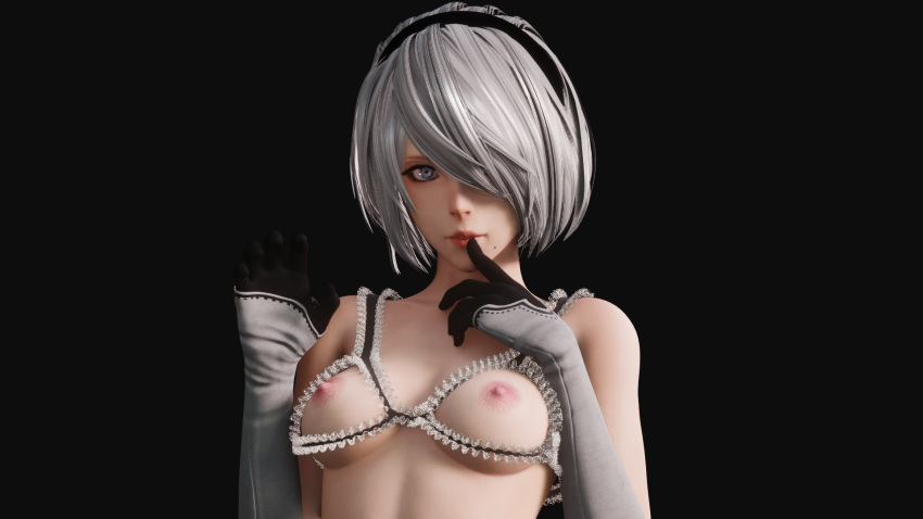 1girls 3d areolae breasts female female_only kruel-kaiser looking_at_viewer nier nier:_automata nipples solo yorha_2b