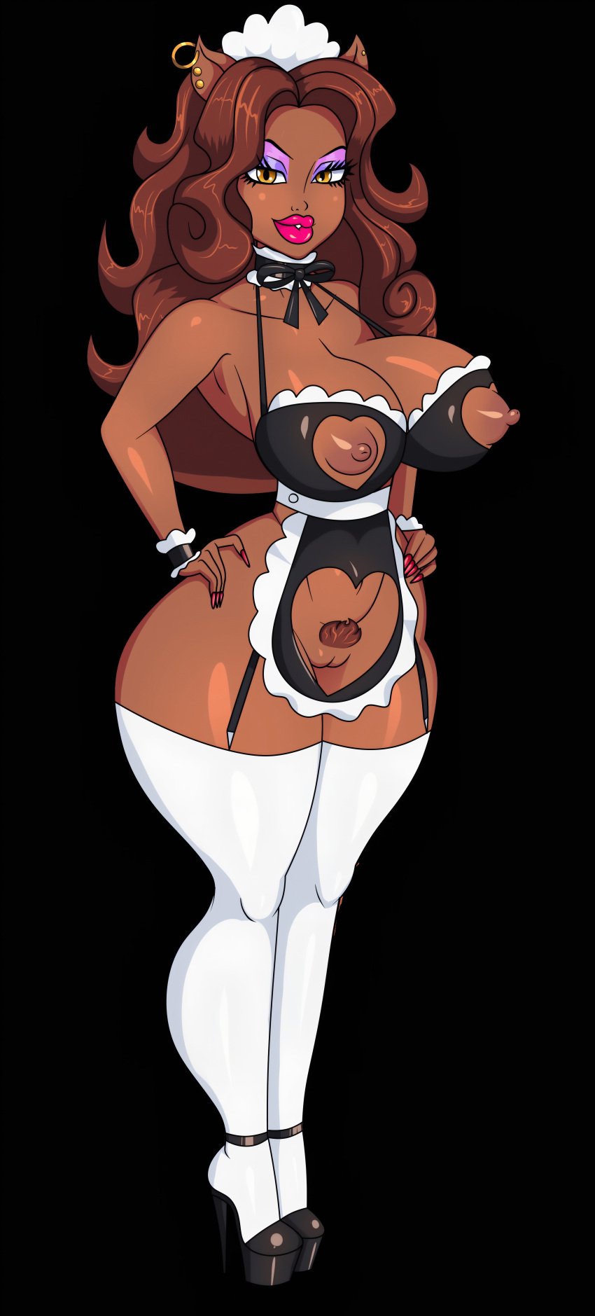 1girls big_ass big_breasts bimbo bimbo_body bimbo_lip bimbo_lips bimbofication bimbofied brown_hair brown_skin clawdeen_wolf female high_heels jose12mexico lingerie long_hair maid_uniform monster_high platform_heels platform_shoes seductive werewolf white_thigh_highs