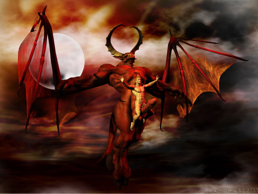 cgi demon erection gay human male penis size_difference yaoi