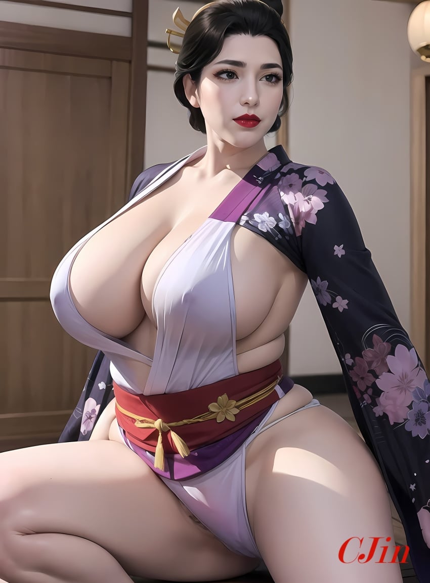 ai_generated bbw big_breasts chubby chubby_female cjin huge_breasts kimono legs manyuu_hikenchou mature mature_female mature_woman milf mother omitsu_tomioka open_kimono