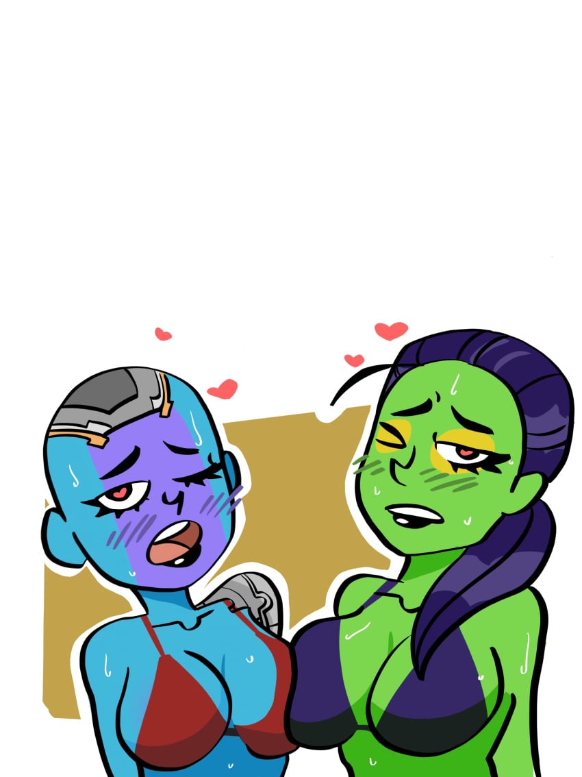 2d 2girls alien alien_girl alien_look_like_human alternate_version_available blue-skinned_female blue_skin bra cyborg female female_only gamora green-skinned_female green_skin guardians_of_the_galaxy humanoid marvel marvel_cinematic_universe nebula_(marvel) sex step-incest stepsister yuri zehoberei