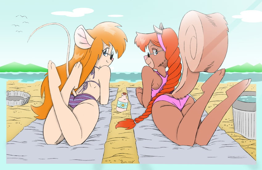 2girls anthro ass beach bikini chip_&#039;n_dale_rescue_rangers darkbunny666 disney female female_only furry gadget_hackwrench mouse ocean one-piece_swimsuit pink_one-piece_swimsuit pink_swimsuit sea shoxxe squirrel striped_bikini striped_swimsuit swimsuit tagme tammy_squirrel water