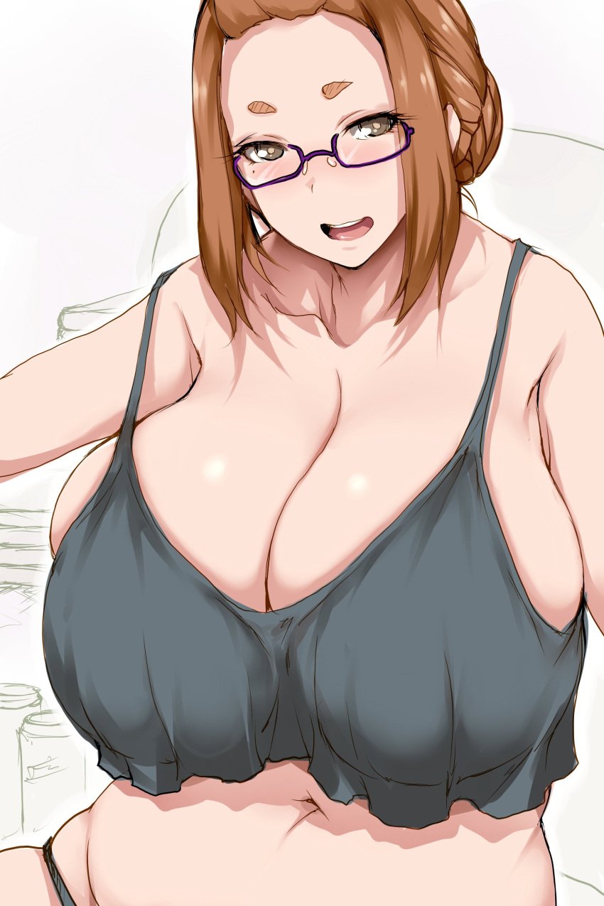 1girls big_breasts breasts brown_eyes busty cleavage curvaceous curvy curvy_body curvy_female curvy_figure female glasses huge_breasts kaii_to_otome_to_kamikakushi large_breasts mole mole_under_eye short_eyebrows small_eyebrows sumireko_ogawa tsukasawa_takamatsu tukasawa02 voluptuous