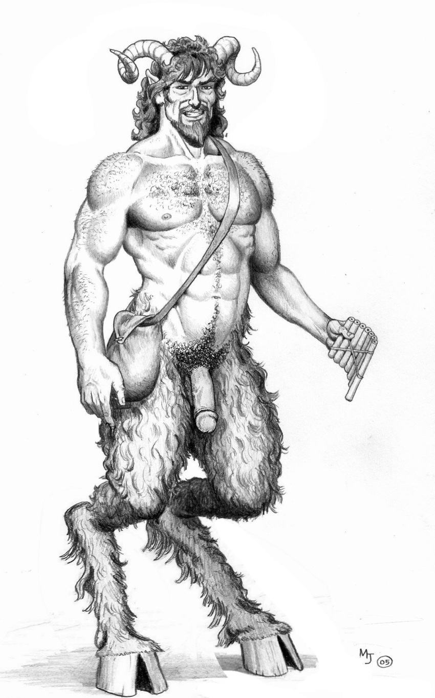 1boy 2005 abs arm_hair artist_initials bag balls ballsack barely_visible_balls beard biceps body_fur body_hair chest_hair curly_hair facial_hair flaccid flaccid_penis foreskin foreskin_folds furry goatee greek_mythology hairy_male half-human happy_trail hi_res hooves horns humanoid humanoid_penis intact long_hair_male looking_at_viewer male male_nipples male_only male_pubic_hair masculine mature_male mjarrett1000 monochrome muscles muscular_male mustache navel nooba nude_male pan_flute pecs penis pointy_ears pubes retracted_foreskin satyr scrotum sideburns smile solo testicles uncut veiny_penis