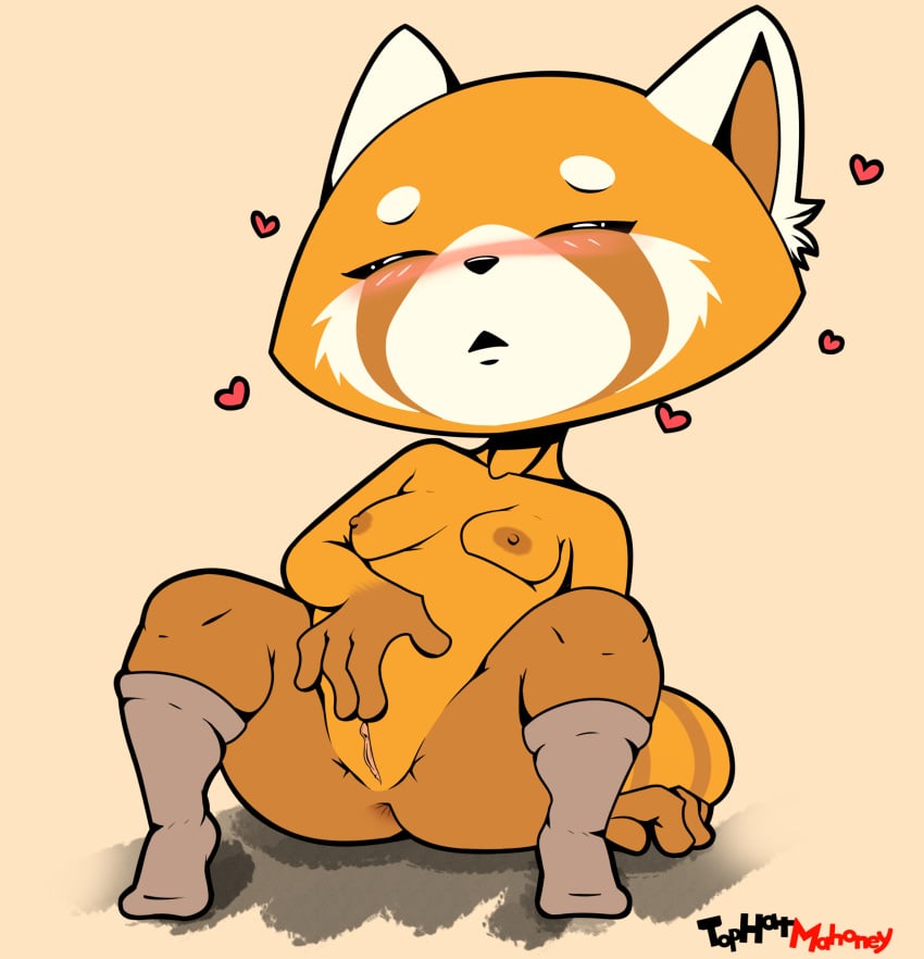 absurd_res aggressive_retsuko ass blush breasts closed_eyes clothing female hi_res legwear masturbation nipples nude pussy retsuko rubbing sanrio smooth_skin socks solo tophatmahoney