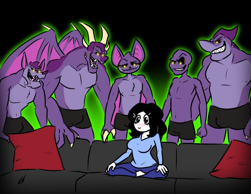 bat batslot big_breasts black_hair couch dragon furry goth_girl kyu lord_sarloc meme muscular_male pale_skin purple_fur purple_skin sarloc shark sloth werewolf