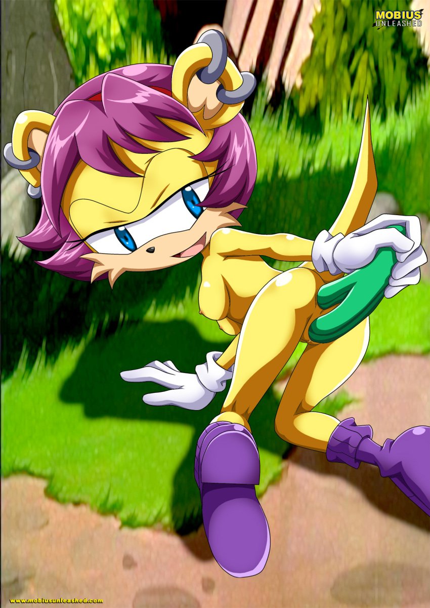 1girls alternate_hairstyle anthro anus ass bbmbbf blue_eyes breasts dildo double_dildo female female_only gloves masturbation mina_mongoose mobius_unleashed nipples nude open_mouth palcomix purple_hair pussy sega sex_toy shoes short_hair solo sonic_(series) sonic_the_hedgehog_(series) tongue vaginal_insertion