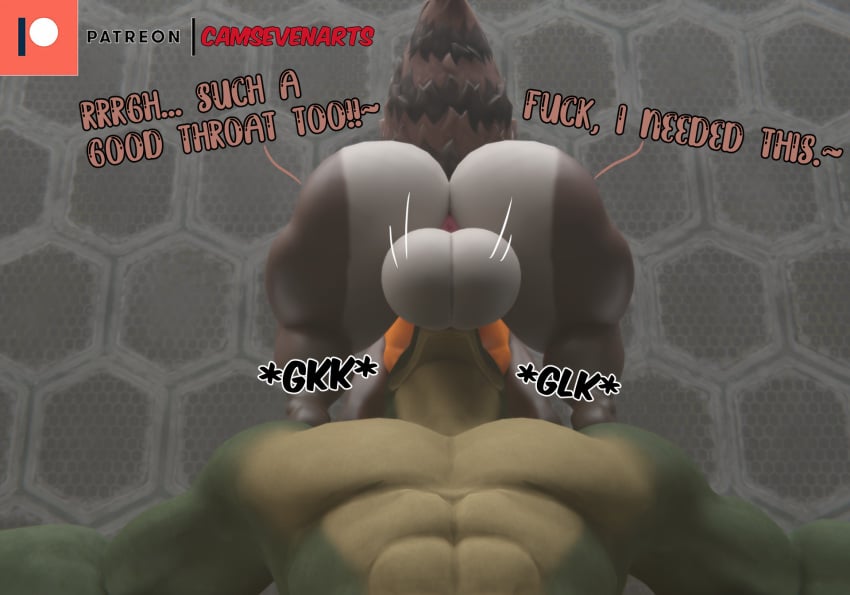 3d 3d_(artwork) anthro anus ass balls big_balls big_butt brown_body brown_fur camseven clothing countershade_butt countershading deep_throat detailed_background dialogue digital_media_(artwork) dominant dominant_anthro dominant_male duo english_text face_fucking fellatio fur gay genitals green_body green_scales guardians_of_the_galaxy hi_res irrumatio lizard_(petruz) low-angle_view male male/male male_anthro male_penetrated male_penetrating male_penetrating_anthro male_penetrating_male mammal marvel motion_lines multicolored_body multicolored_fur muscular muscular_anthro muscular_male onomatopoeia oral oral_penetration orange_clothing orange_topwear pecs penetration penile penile_penetration petruz_(copyright) procyonid raccoon rocket_raccoon scales scalie sex smaller_on_top sound_effects standing_on_shoulders text thick_thighs topwear white_body white_countershading white_fur wide_hips