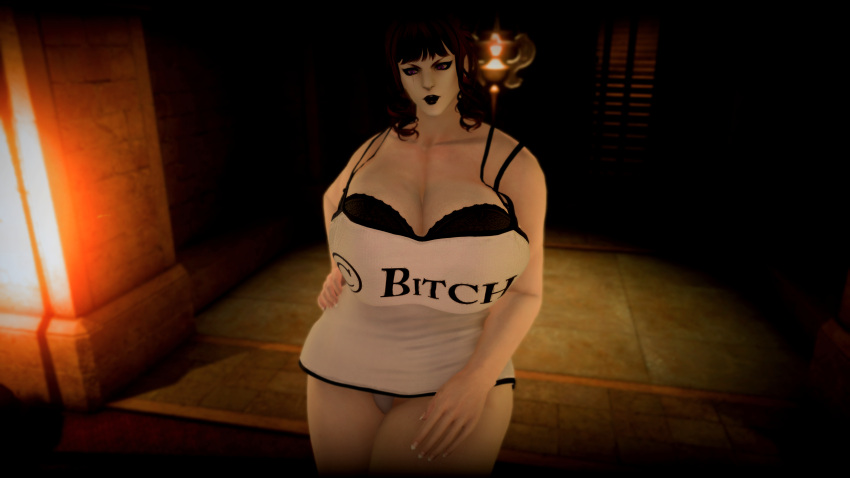 3d big_breasts black_lipstick bra final_fantasy_xiv huge_breasts makeup mascara pale-skinned_female panties roegadyn thick_thighs thong