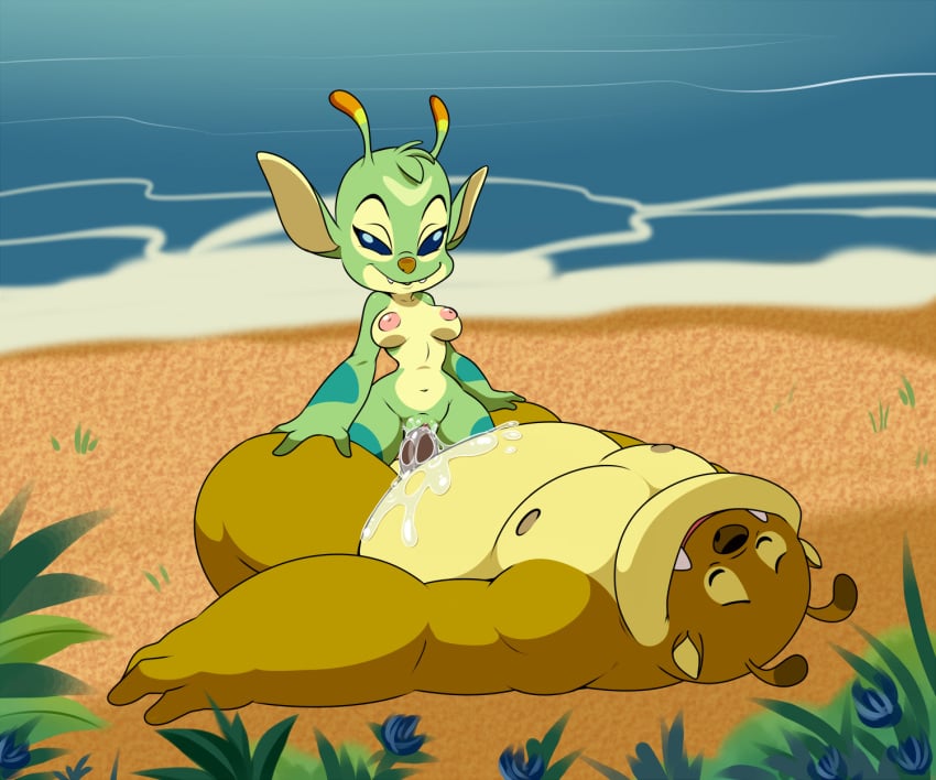 2019 6:5 alien antennae anthro areola arm_markings beach blue_eyes bonnie_(lilo_and_stitch) breasts brown_nose by-nc closed_eyes clyde_(lilo_and_stitch) creative_commons cum cum_in_pussy cum_inside cum_on_body dipstick_antennae disney duo experiment_(species) facial_markings fangs female forehead_markings fur green_fur half-closed_eyes head_tuft hi_res leg_markings lilo_and_stitch lonbluewolf male markings multicolored_antennae multicolored_fur navel nipples nude open_mouth penetration seaside sex straight tan_fur teeth tuft two_tone_fur vaginal_penetration