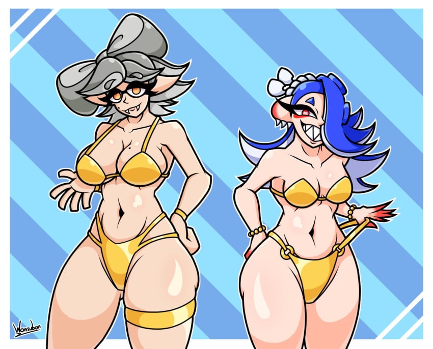 2girls alternate_costume breasts female female_only marie_(splatoon) nintendo shiver_(splatoon) splatoon splatoon_(series) splatoon_3 swimsuit tagme wonsubon