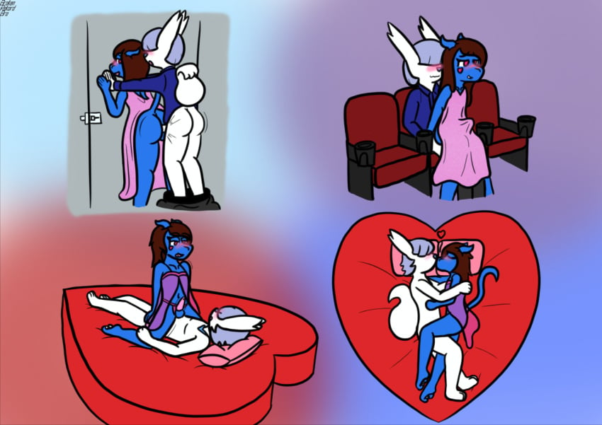 anal anal_sex anthro ass balls blush brokenrekordbro couple digital_media_(artwork) dress femboy furry gay hair heart hi_res in_bed kissing kobold male male_only penis pokémon_(species) pokemon pokemon_(species) tagme valentine's_day zangoose