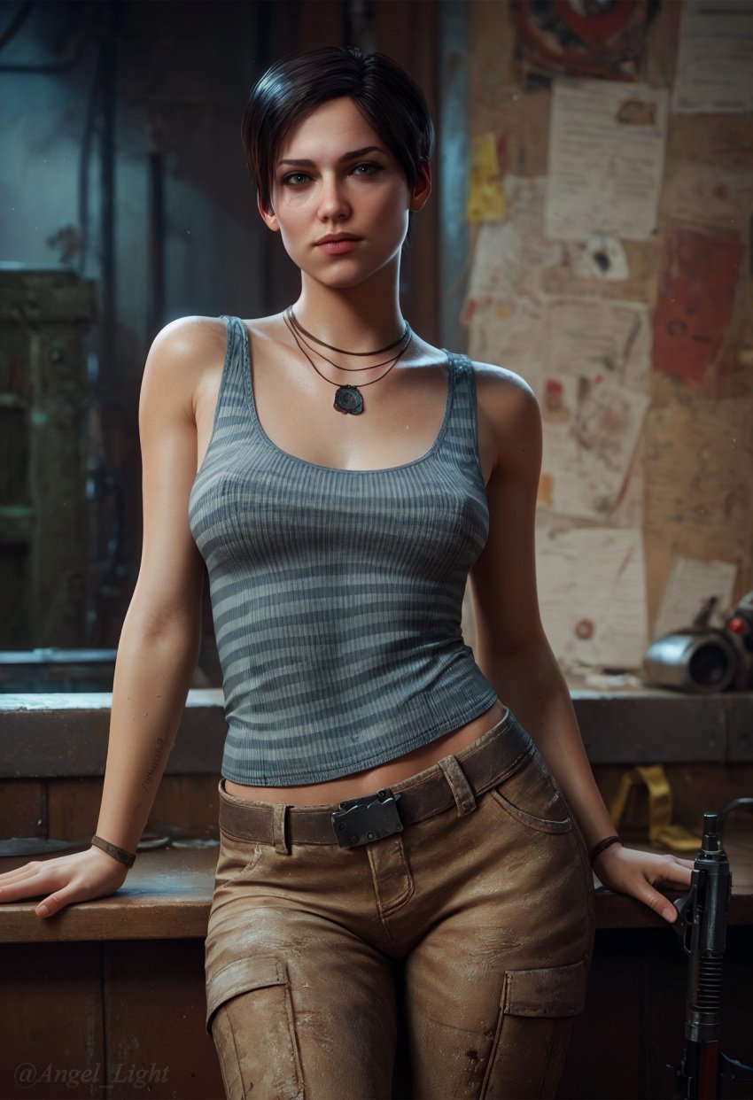 1girls ai_generated angel_light angel_light_(artist) anna_miller_(metro) black_hair metro_2033 metro_exodus pants tank_top