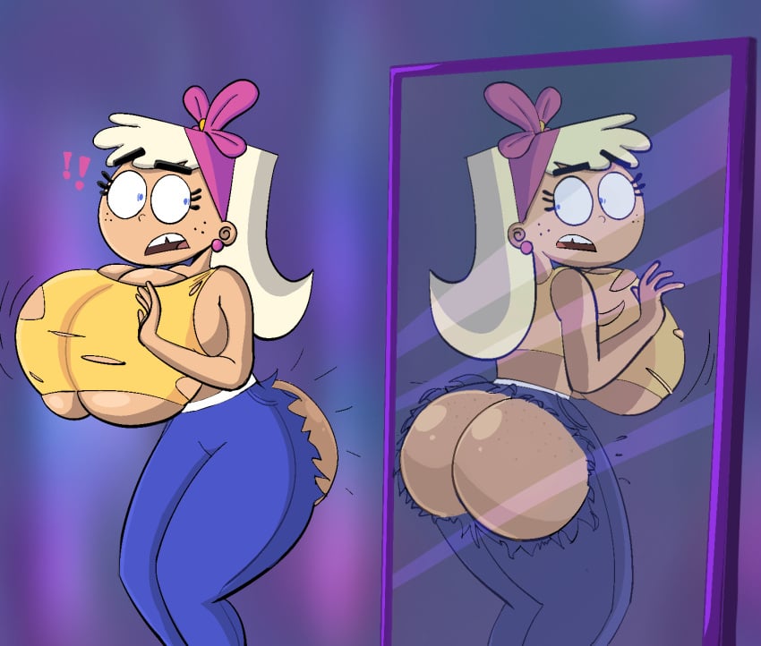 adult aged_up ass_expansion ass_window big_ass breast_expansion chloe_carmichael cleavage clothed embarrassed female female_only huge_ass huge_breasts looking_back mirror mirror_reflection nickelodeon no_bra no_underwear olerr revealing_clothes ripped_clothing shocked_expression sideboob tagme teasing the_fairly_oddparents underboob wardrobe_malfunction