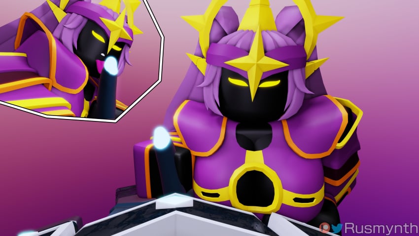 1boy 1girls 3d 3d_(artwork) artist_name big_breasts black_body black_penis black_skin breasts dick fallen_king looking_at_viewer oral oral_sex penis purple_clothes purple_hair roblox roblox_game robloxian rusmynth tagme the_umbra tower_defense_simulator twitter_username yellow_eyes