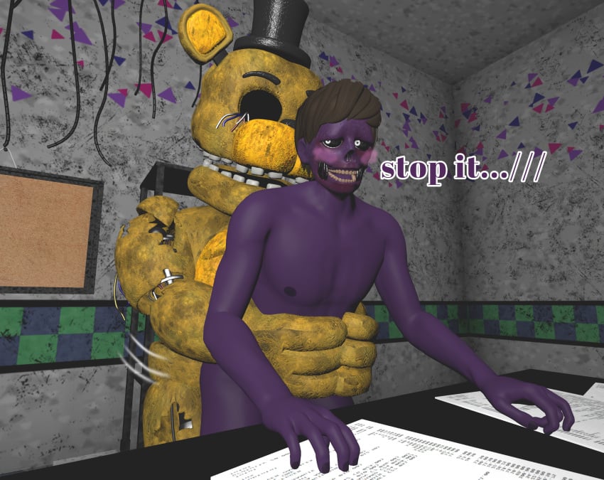 3d anal_insertion anal_penetration anal_sex bear five_nights_at_freddy's five_nights_at_freddy's_2 gay gay_anal golden_freddy_(fnaf) human male male/male male_on_male male_only michael_afton nude nude_male purple_body purple_skin rape sex source_filmmaker text withered_golden_freddy_(fnaf) yuuki_momofox