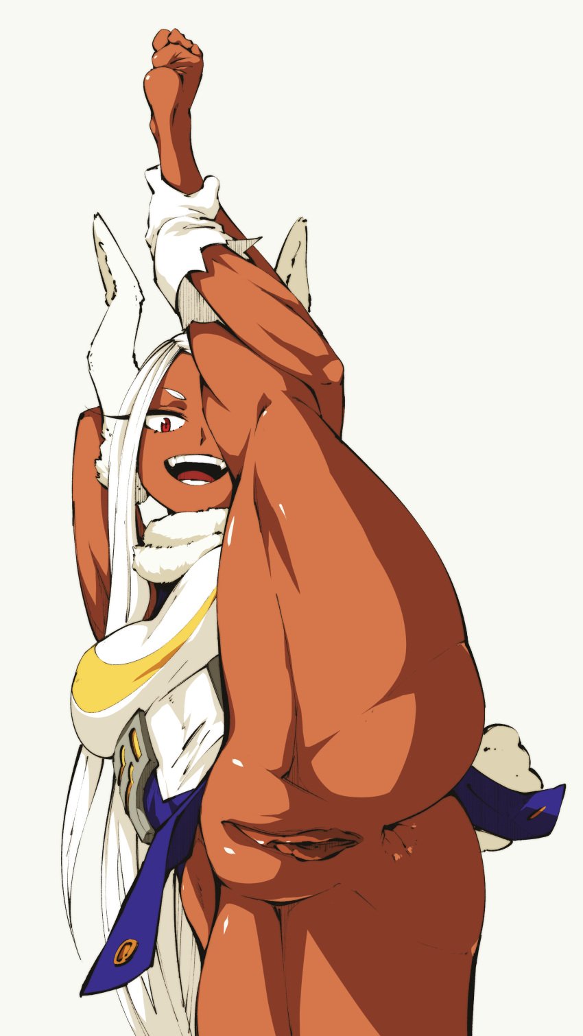 1girls animal_ears bare_legs barefoot brown_skin bunny_ears bunny_girl dark-skinned_female dark_skin feet female flexible flou gloves holding_leg leotard miruko my_hero_academia no_panties no_shoes one_leg_up presenting presenting_pussy pussy rumi_usagiyama shounen_jump smile solo solo_focus splits standing standing_on_one_leg thick_thighs unbuttoned unbuttoned_bottomwear vertical_splits white_fur white_hair