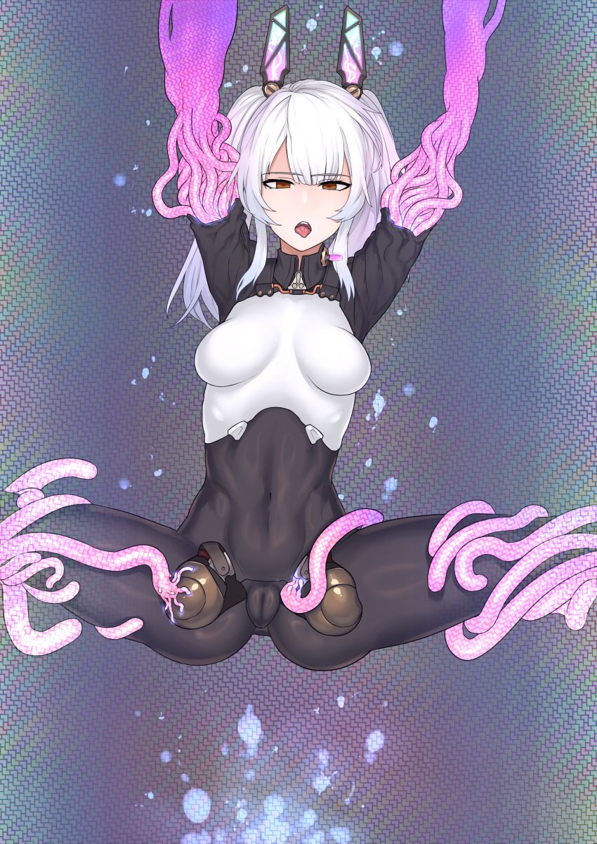 1girls ass breasts clothed clothing female karenina_(punishing:_gray_raven) machine mind_break moriyasaki punishing:_gray_raven pussy robot_girl solo tentacle tentacle_rape twintails white_hair yellow_eyes