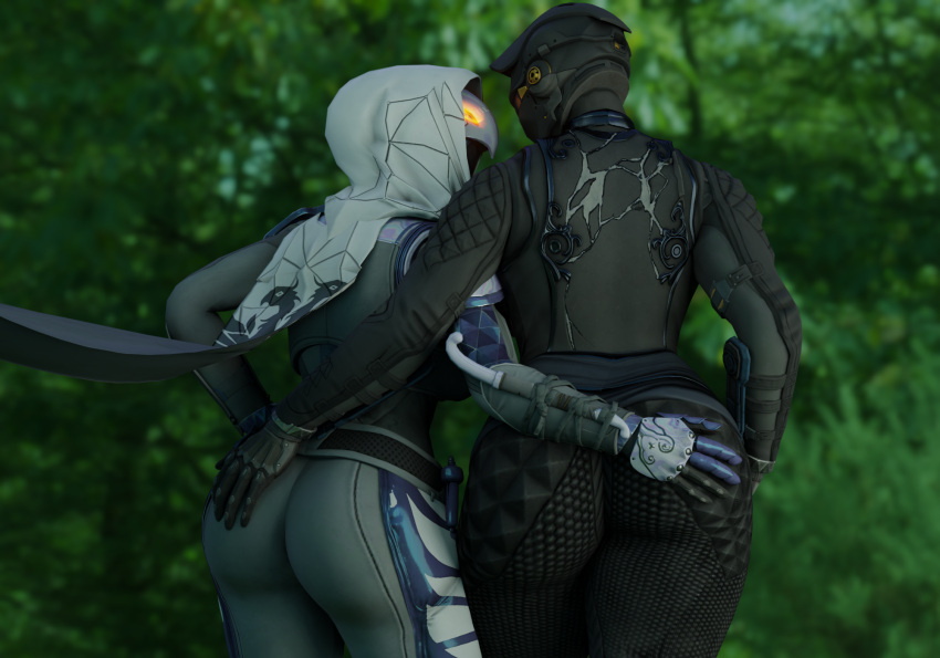 3d_(artwork) armor ass_focus big_ass big_butt bungie clothed destiny_(game) destiny_2 female/female guardian_(destiny) hand_on_butt hunter_(destiny) size_difference that_one_spartan thick_thighs