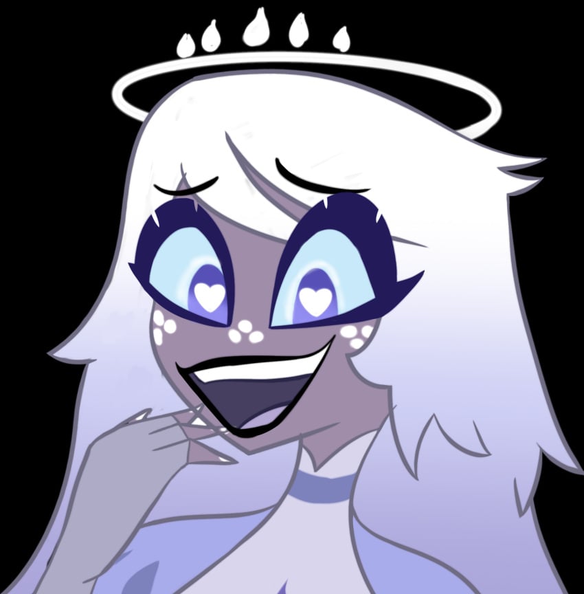 1boy 1girls accurate_art_style emily_(hazbin_hotel) female grey_skin grin grinning_at_viewer hazbin_hotel male male_pov pov pov_crotch pov_eye_contact pov_male preview retzhuko_(artist) smile teaser vivienne_medrano vivziepop