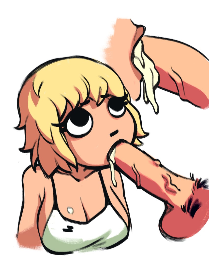 artist_request blonde_hair cleavage clothing cum cum_in_mouth fellatio lisa_miller partial_male penis scott_pilgrim short_blonde_hair short_hair tagme veiny_penis