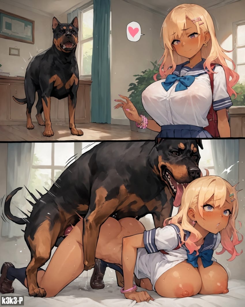 3koma ai_generated bestiality big_breasts bimbo blonde_hair breast_press breasts brown_skin canine canine_penis consensual covered_nipples cum cum_in_pussy cum_inside doggy_style dominant_feral female feral_on_female gyaru huge_breasts k3k3-p knot knotted_penis large_breasts long_hair multicolored_hair penetration pussy pussy_juice school_uniform sex side_view socks submissive_female uncensored vaginal_penetration zoophilia