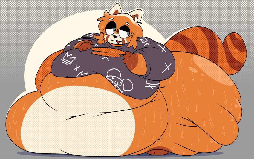 anthro bbw belly clothing fat female furry hyper hyper_fat maddie_(maddiesbad) morbidly_obese morbidly_obese_female orange_fur red_panda ssbbw sweat sweaty sweaty_butt