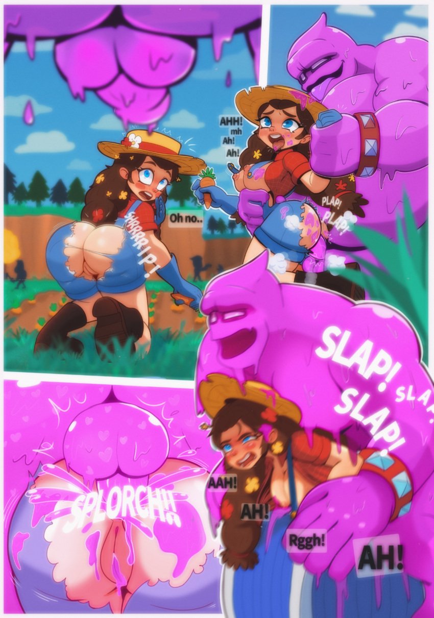 anal anal_penetration anal_sex ass_focus behind blue_eyes breasts breasts_out brown_hair clash_(series) clash_royale clothed clothed_female clothing comic cum cum_explosion cum_in_ass cum_inside cumming cumming_from_anal_sex elixir elixir_golem exposed_anus exposed_ass exposed_pussy farmer female hard_sex hay_day hi_res high_resolution male mavis_(hay_day) monster mostly_clothed mostly_clothed_female penis public public_sex purple_cum rape raped raped_by_monster ripped_clothing ripped_pants squad_busters straight supercell surprise_sex surprised tits_out video_games wardrobe_malfunction