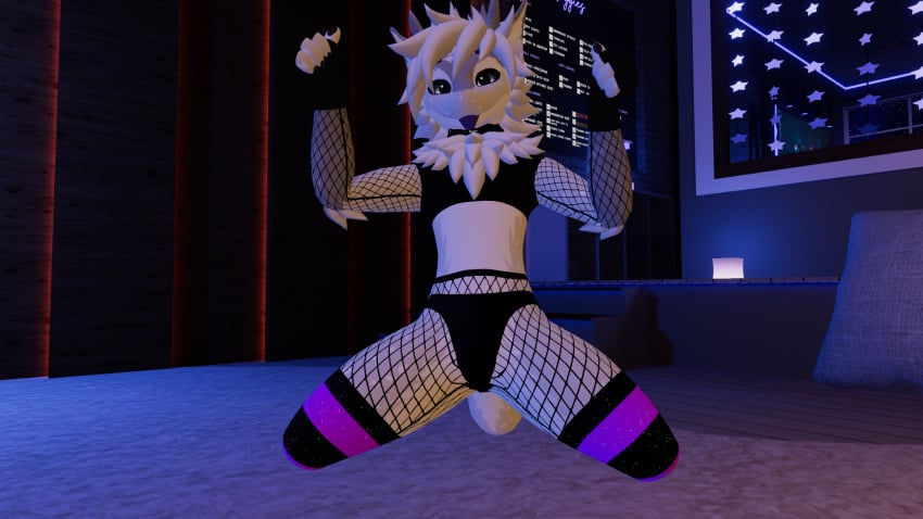 antlers blep blepping femboy fishnets furry gloves male_only nardoragon on_knees panties ready_to_fuck shiny_(shinycheems) thigh_highs thumbs_up vrchat