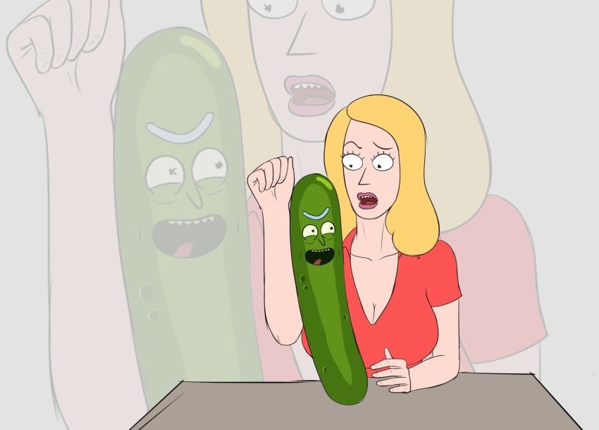 adult_swim beth_smith blonde_hair breasts cleavage color cucumber diklonius female huge_breasts long_hair mature_female milf mother pickle pickle_rick rick_and_morty rick_sanchez sketch