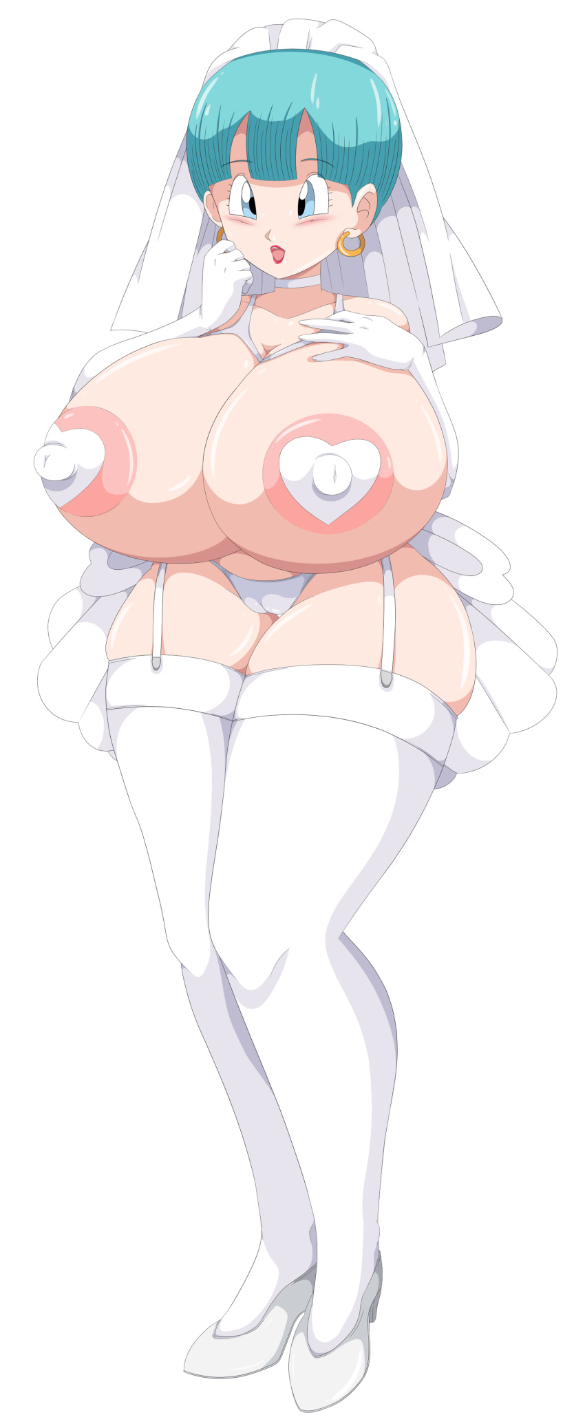 areolae breasts bulma_briefs dragon_ball dragon_ball_z erect_nipples female high_heels huge_breasts lingerie milf nipples pasties solo toshiso veil wedding wedding_lingerie wedding_pasties wedding_veil white_heart_pasties white_pasties