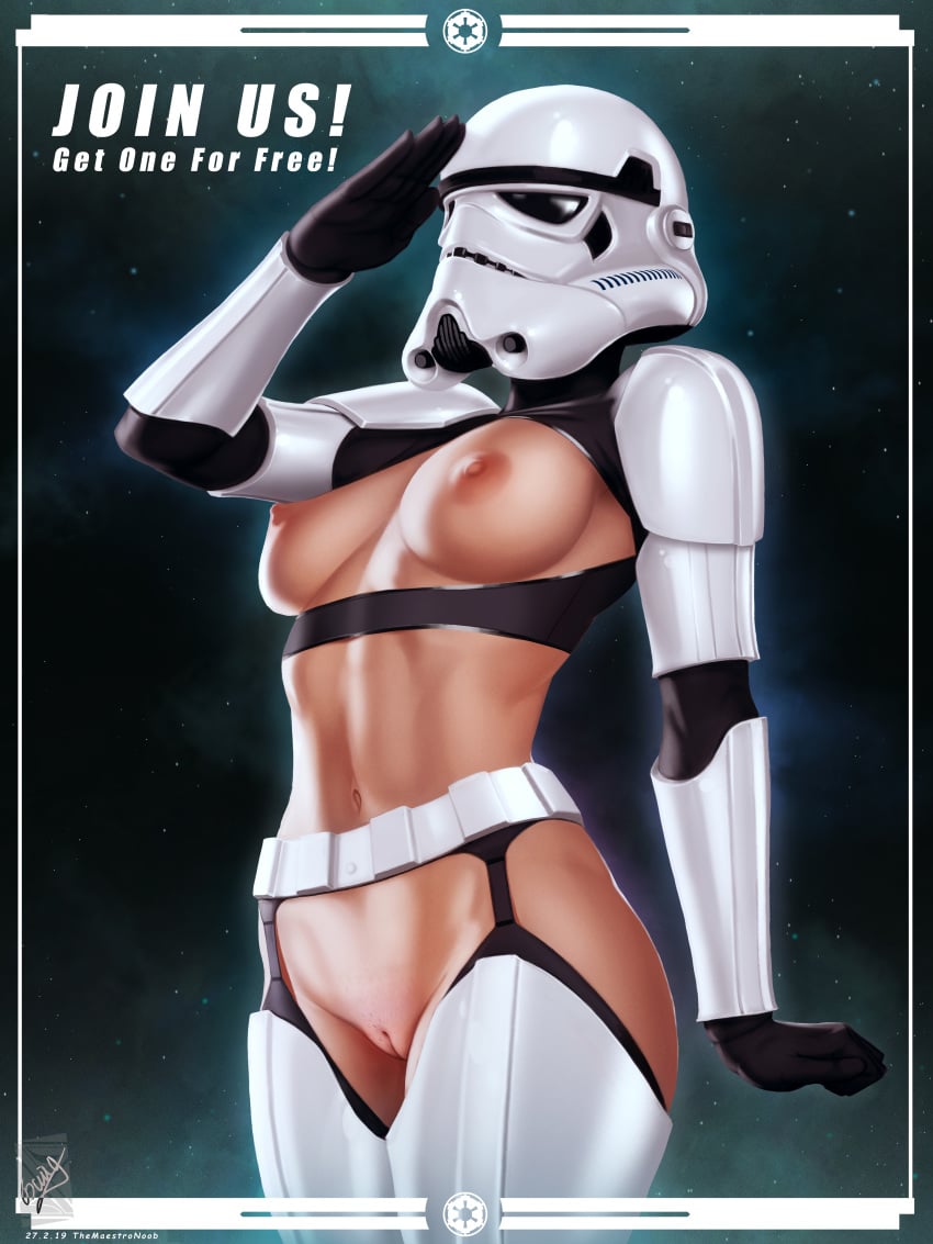 1girls armor breasts female female_only female_stormtrooper helmet highres large_breasts nipples pussy sci-fi science_fiction scifi solo solo_female standing star_wars stormtrooper themaestronoob