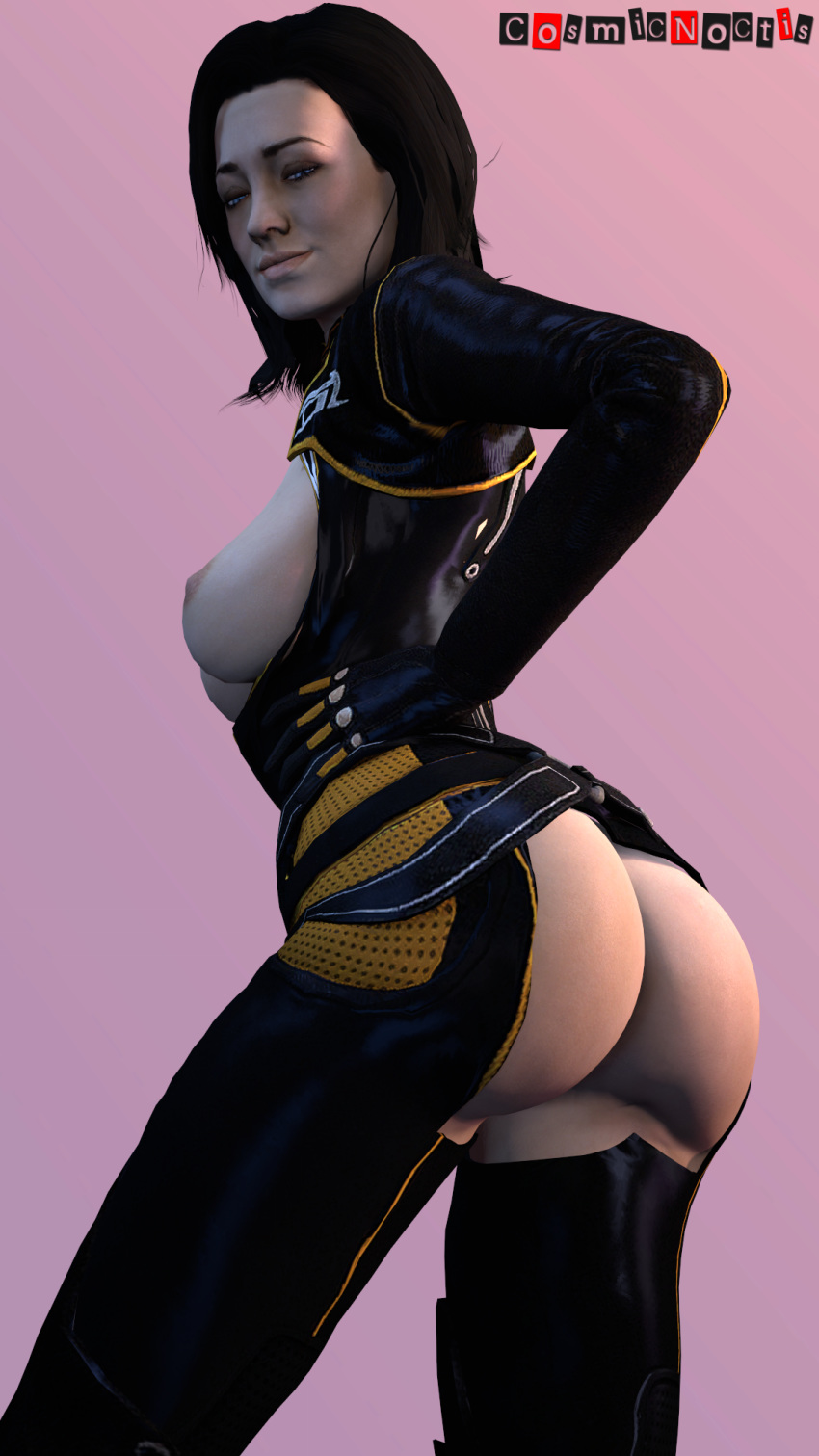 1girls 3d 3d_(artwork) areolae ass bioware black_hair blue_eyes breasts cosmicnoctis female female_only looking_at_viewer mass_effect mass_effect_3 miranda_lawson nipples solo