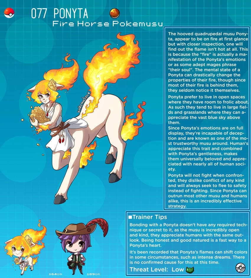 centaur creature_index english_text female hi_res humanized kinkymation nintendo oc page_77 page_number pokémon_(species) pokedex pokemon pokemon-girl_encyclopedia pokemorph pokemusu ponyta profile taur text text_box