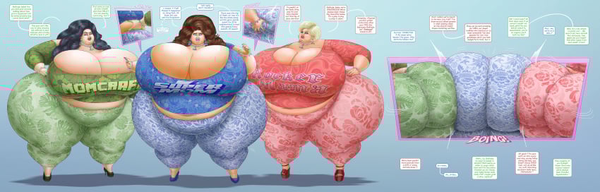 3girls after_transformation ass ass_focus ass_grab ass_to_ass bbw belly black_hair blonde_female blonde_hair breasts breasts_bigger_than_head brown_hair cleavage dialogue enormous_ass fat_ass fat_belly fat_female fat_thighs female female_only full_body fully_clothed gender_transformation groping groping_ass groping_from_behind hi_res highres hips hips_wider_than_shoulders huge_belly huge_thighs hyper_ass hyper_breasts hyper_butt hyper_hips identity_death light-skinned_female light_skin mental_transformation milf milfification mtf_transformation no_background reality_warping saturnxart speech_bubble ssbbw thighs wide_hips