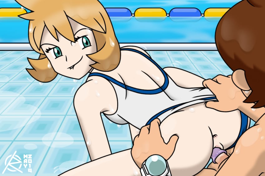 1boy 1girls 2019 anus arms artist_logo artist_signature ass ass_focus ass_up background bare_arms bare_ass bare_legs bare_shoulders bare_thighs biting_lip breasts clothed color colored colored_background condom crossover detailed_background dripping enjoying exposed_ass eyes faceless_male female female_focus game_freak green_eyes gym gym_leader hair hairless_pussy hanging_breasts holding_ass holding_hips human human_only kasumi_(pokemon) labia legs level-5 light-skinned_female light_skin looking_at_partner looking_back looking_over_shoulder male medium_hair misty_(pokemon) misty_(pokemon_hgss) mouth nate_adams nintendo no_bra no_panties nude nude_male orange_hair penetration pokemon pokemon_hgss pokemon_rgby pool poolside presenting_ass presenting_hindquarters presenting_pussy purple_condom pussy pussy_juice ragnar_oktopod sex shiny_skin shoulders sideboob small_breasts straight swimming_pool swimsuit swimsuit_aside swimsuit_pull tan_skin text thighs uncensored vaginal_penetration video_games watch water watermark wearing_condom wet wet_hair wet_pussy wet_skin wristwatch wristwear yo-kai_watch